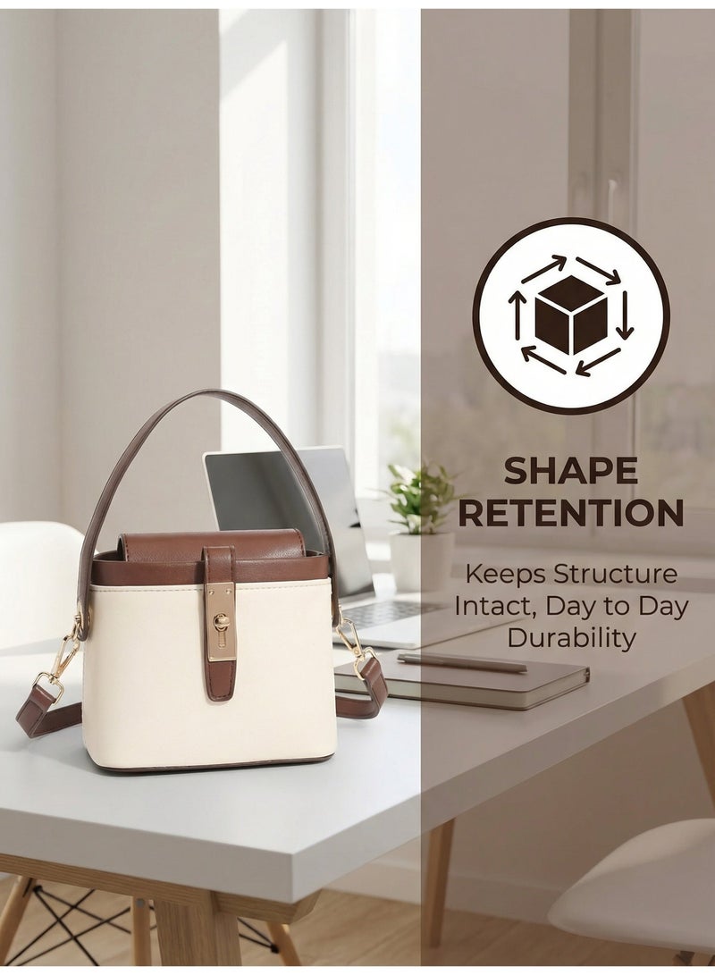 بليه روان شنطة يد نسائية صغيرة أنيقة باللون البني والأبي شنطة كتف كروس شنط نسائيه يد ماركات فاخرة مع حزام قابل للاستخدام اليومي والعمل والسفر - Image 2